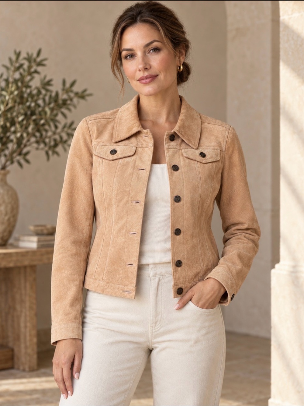 For Joseph Genuine Suede Leather Jacket Small Camel Tan Fitted